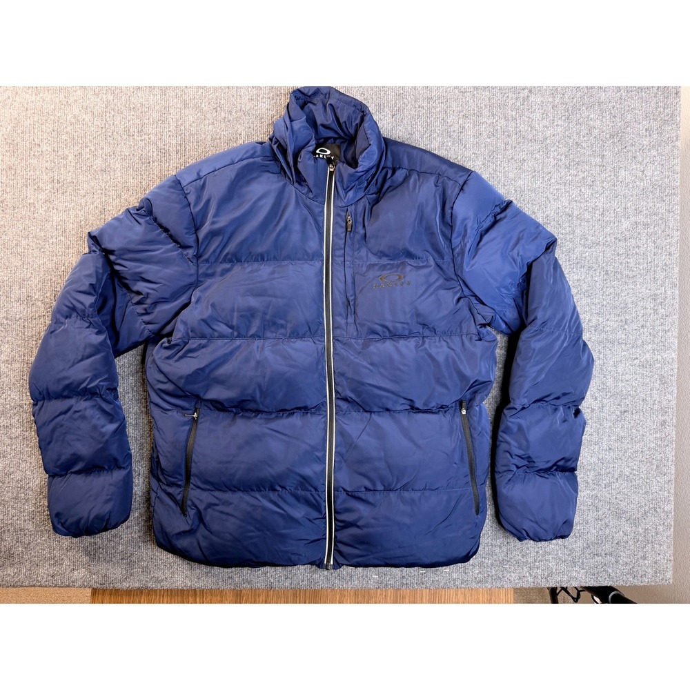 Oakley Mens Large Blue Puffer Jacket Insulated Quilted Full Zip Regular Fit Coat